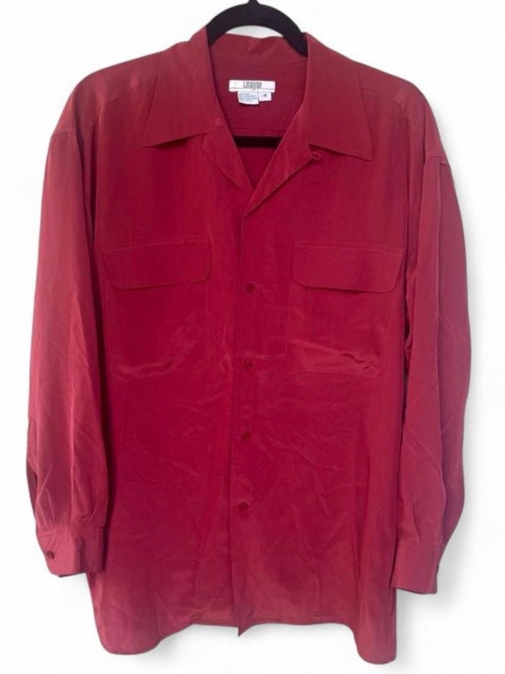Vintage 90s I. Magnin Silk Overshirt Camp Collar Coral Pink M